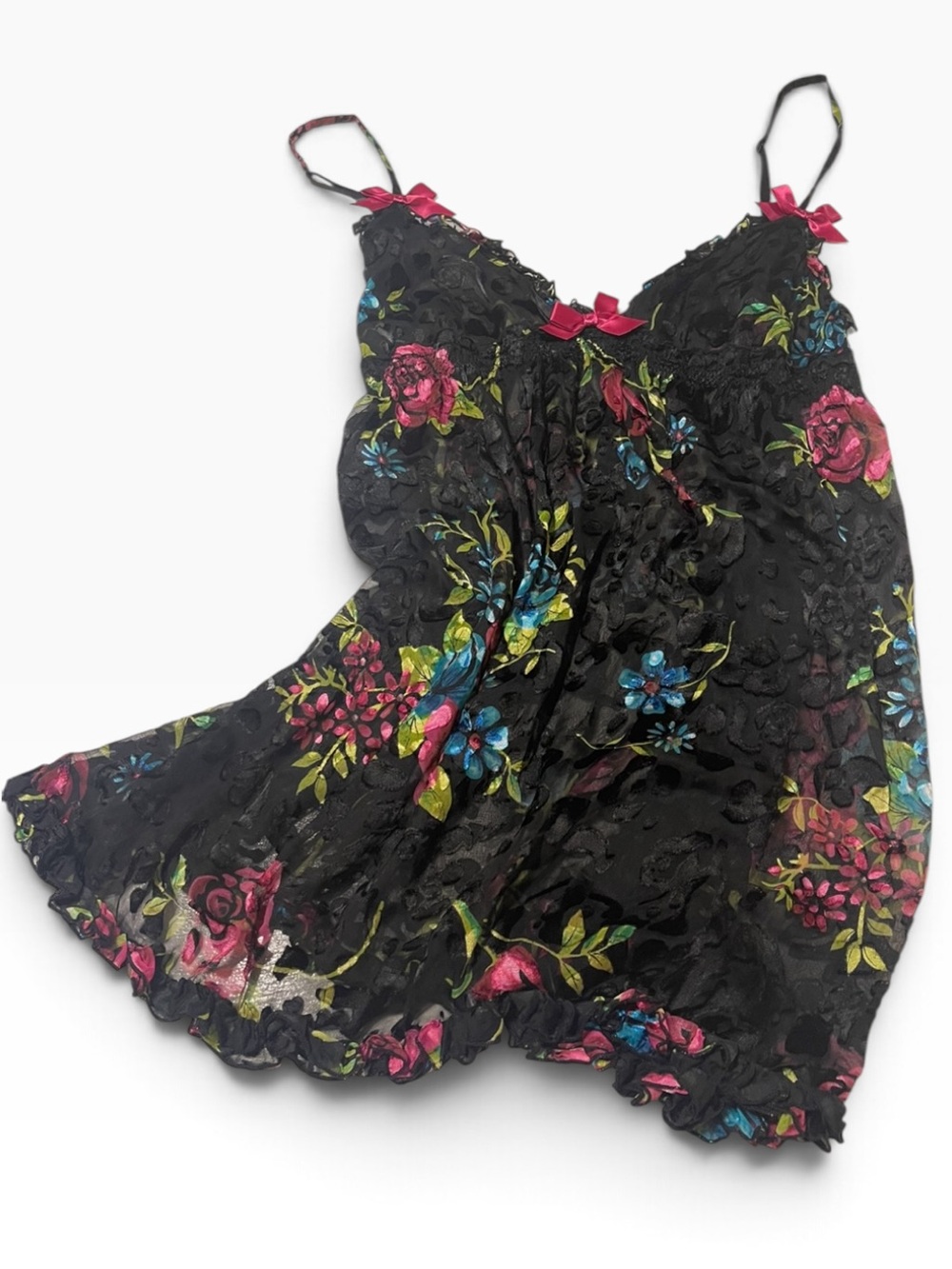 Vintage Victoria’s Secret Pretty Little Things Florsl Sheer Babydoll Nightie SZ
